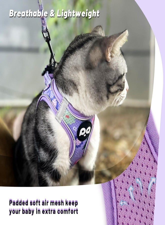 كيوكيو بيتس طقم حزام ومقود للقطط من QQPETS للمشي، مقاوم للهروب، سترة آمنة قابلة للتعديل للقطط الصغيرة مع شرائط عاكسة، سترة شبكية ناعمة خفيفة الوزن سهلة التحكم (أرجواني مزهر، مقاس صغير (محيط الصدر 15-15.7 بوصة)) - Image 3